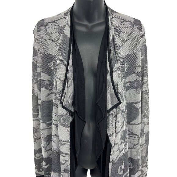 Lafayette 148 New York Floral Pattern Draped Open Front Cardigan Jacket Gray & B - Picture 2 of 9